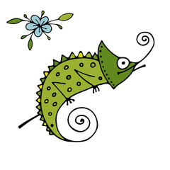 Chameleon cartoon, sketch for your design