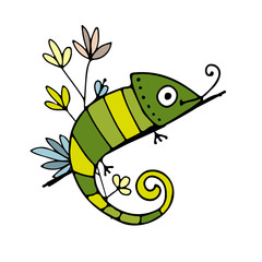Chameleon cartoon, sketch for your design