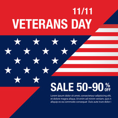 Fototapeta na wymiar Happy Veterans Day sale banner. Holiday background with bunting flags and captain cap. Thank you, Veterans. Vector illustration