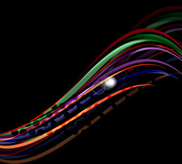 Rainbow color wavy lines on black background
