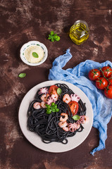 Black spaghetti with seafood