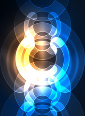 Round glowing elements on dark space, abstract background
