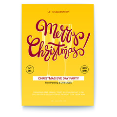 Merry Christmas, template of greetings poster with place for your text. Handwritten lettering design. Mock-up for creative arts, print design for Christmas events.