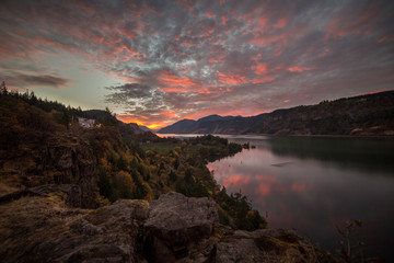 Bright wide sunset in the Columbia Gorge