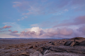 Morning at lava plain and Puu Oo vent in distance