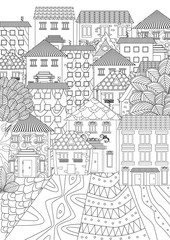 cozy cityscape for coloring book