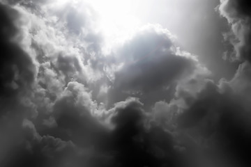 Fototapeta premium Dramatic atmosphere panorama view of sky and storm clouds in artistic black and white photography background.