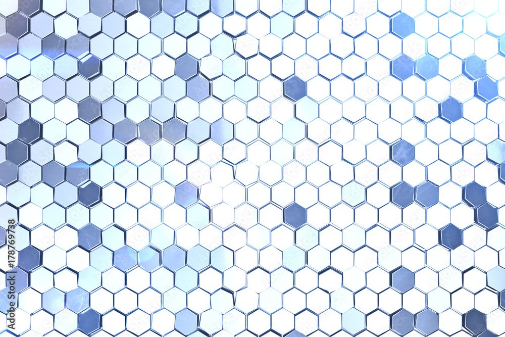 Poster futuristick abstract hexagonal background with depth of field effect. structure of a large number of