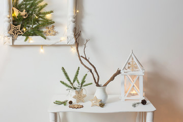 Christmas decoration on background  white wall