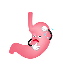 Tired stomach cartoon character. Chronic erosive stomach inflammation. Unhealthy internal organ.. Illustration isolated on white background.