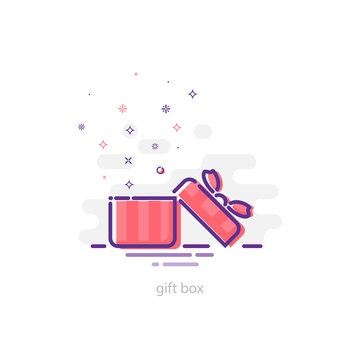 Opened gift box in mbe style illustration. Vector holiday design element. 