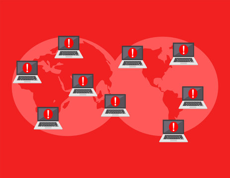Global cyber attack. Global computer virus infection. Internet security. Technology concept.