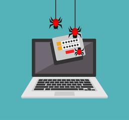 Data theft. Malware. Virus stealing information. Cyber attacker trying to hack computer. © hanss