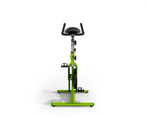 Exercise bike for home workouts green behind 3d render on white background
