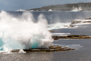 Closeup of splash of Mapu'a 'a Vaea Blowholes, Tongatapu, Tonga
