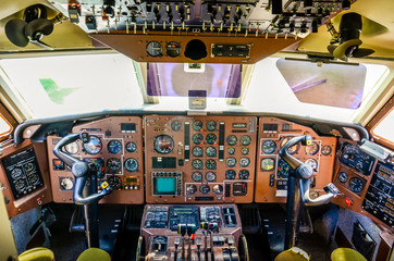 An old aircraft cockpit.