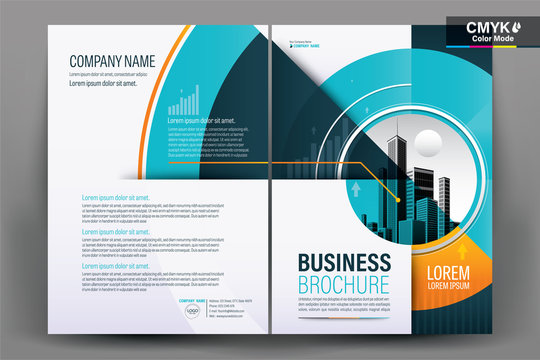 Brochure Cover Layout with Orange and Blue Circle , A4 Size Vector Template