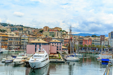 Fototapeta na wymiar Genoa port sea view with yachts