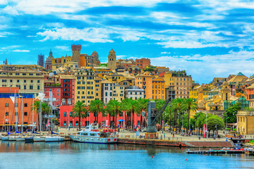 Genoa port sea view with yachts