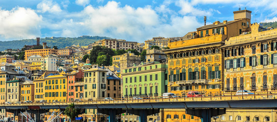 Fototapeta na wymiar Genoa old city view from the seaside