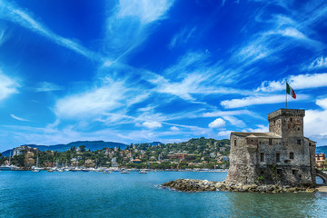 Fototapeta na wymiar Italian old town Rapallo castle view
