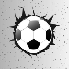 football or soccer ball with cracked wall 