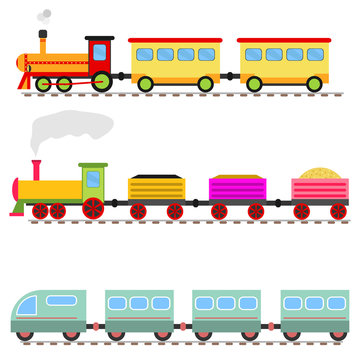 Cartoon train, children's toy train railway.