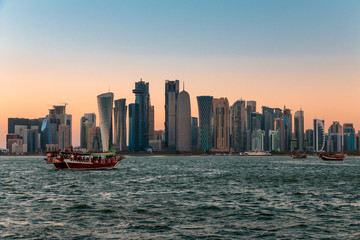 Fototapeta na wymiar Doha Skyscrapers and Dusk