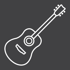 Acoustic guitar line icon, music and instrument, sound sign vector graphics, a linear pattern on a black background, eps 10.