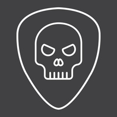 Guitar pick with skull line icon, music and instrument, skull sign vector graphics, a linear pattern on a black background, eps 10.