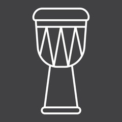 Fototapeta na wymiar African Djembe Drum line icon, music and instrument, sound sign vector graphics, a linear pattern on a black background, eps 10.