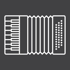 Accordion line icon, music and instrument, sound sign vector graphics, a linear pattern on a black background, eps 10.