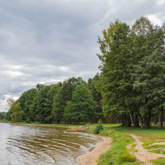 Lake and forest landscape in Vecstropi, Daugavpils, Latvia, beautiful natural scenery on the lake shore