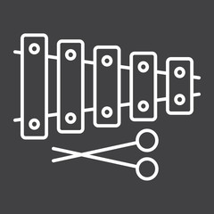 Xylophone line icon, music and instrument, sound sign vector graphics, a linear pattern on a black background, eps 10.