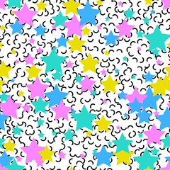 Flat colored stars. Seamless pattern, abstract background. Vector