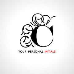 Capital letter C. Decorated with vegetable ornament. Template for your logo, emblems, monograms, initials.