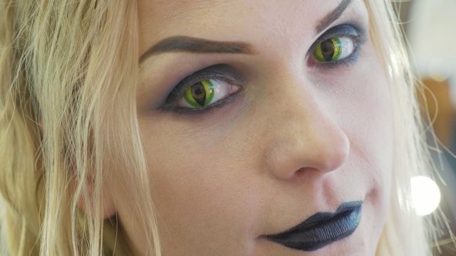 Close-up Portrait Of Young Pretty Woman With Halloween Makeup At Beauty Salon