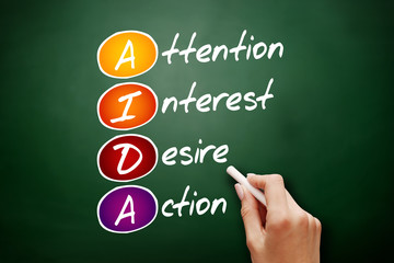 AIDA - Attention Interest Desire Action, acronym concept on blackboard