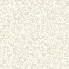 Seamless light background with beige pattern in baroque style. Vector retro illustration. Ideal for printing on fabric or paper.