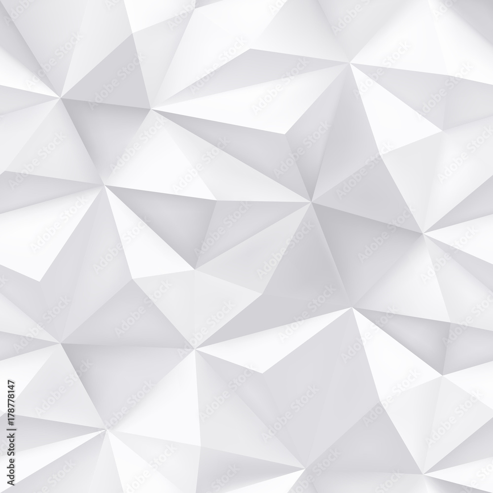 Poster Triangle geometric abstract white paper seamless pattern background. Vector white halftone minimal gradient with simple trendy graphic crumple texture
