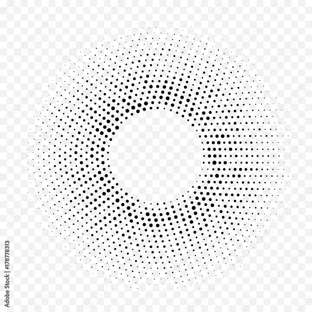 Aufkleber Halftone dotted circular pattern geometric background. Vector seamless abstract white black dot circle halftone minimal gradient. Simple trendy graphic texture for technology tile texture design