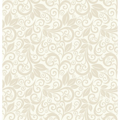 Seamless light background with beige pattern in baroque style. Vector retro illustration. Ideal for printing on fabric or paper.