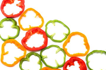 sliced sweet bell pepper isolated on white background. top view