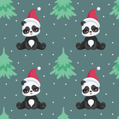 Seamless pattern with the image of a cute Panda in a cartoon style. Children vector background.