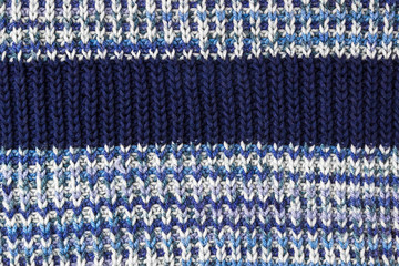 Blue knitted background. Knitted texture. A sample of knitting. Knitting Pattern.