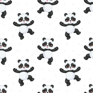 Seamless pattern with the image of a cute Panda in a cartoon style. Children vector background.