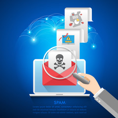 Cyber Crime & Spam Concept with e-mail message alert, Spam, Virus, Bug and Error system, vector illustration.