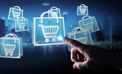 Businessman using digital shopping icons 3D rendering