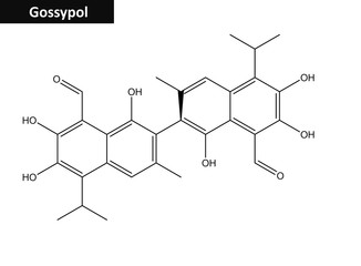 Molecular structure of Gossypol, 3d rendering