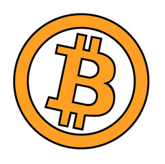 Bitcoin crypto currency blockchain flat logo a colored triangular background. Block chain bitcoin sticker logo for web or print